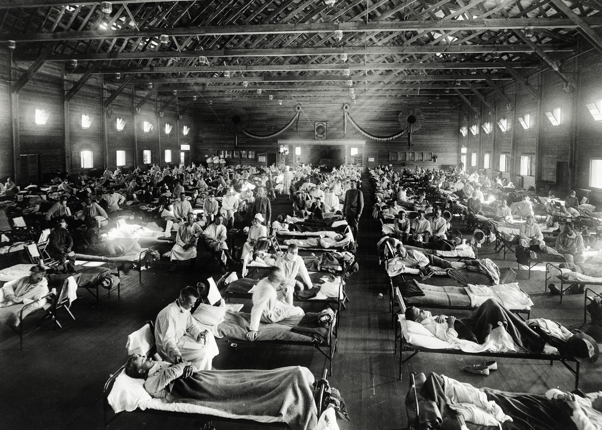 Patients being treated at an emergency hospital